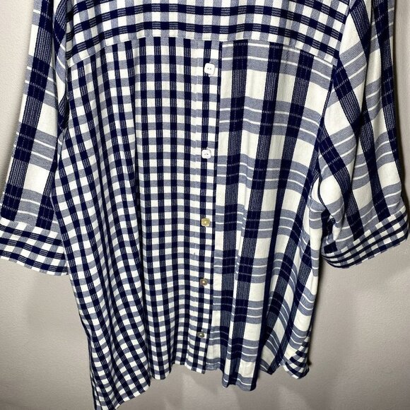 Soft Surroundings Huntleigh Button Up Asymmetric Plaid 3/4 Sleeve Top Size 2X - Picture 5 of 11